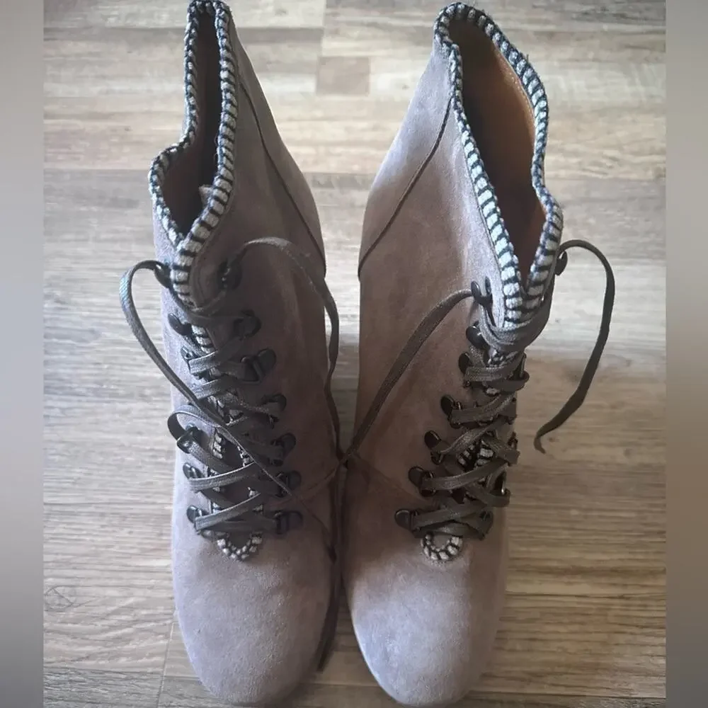 J.Crew Buckley Ash Gray Suede Lace-Up Wedge Booties Size 10